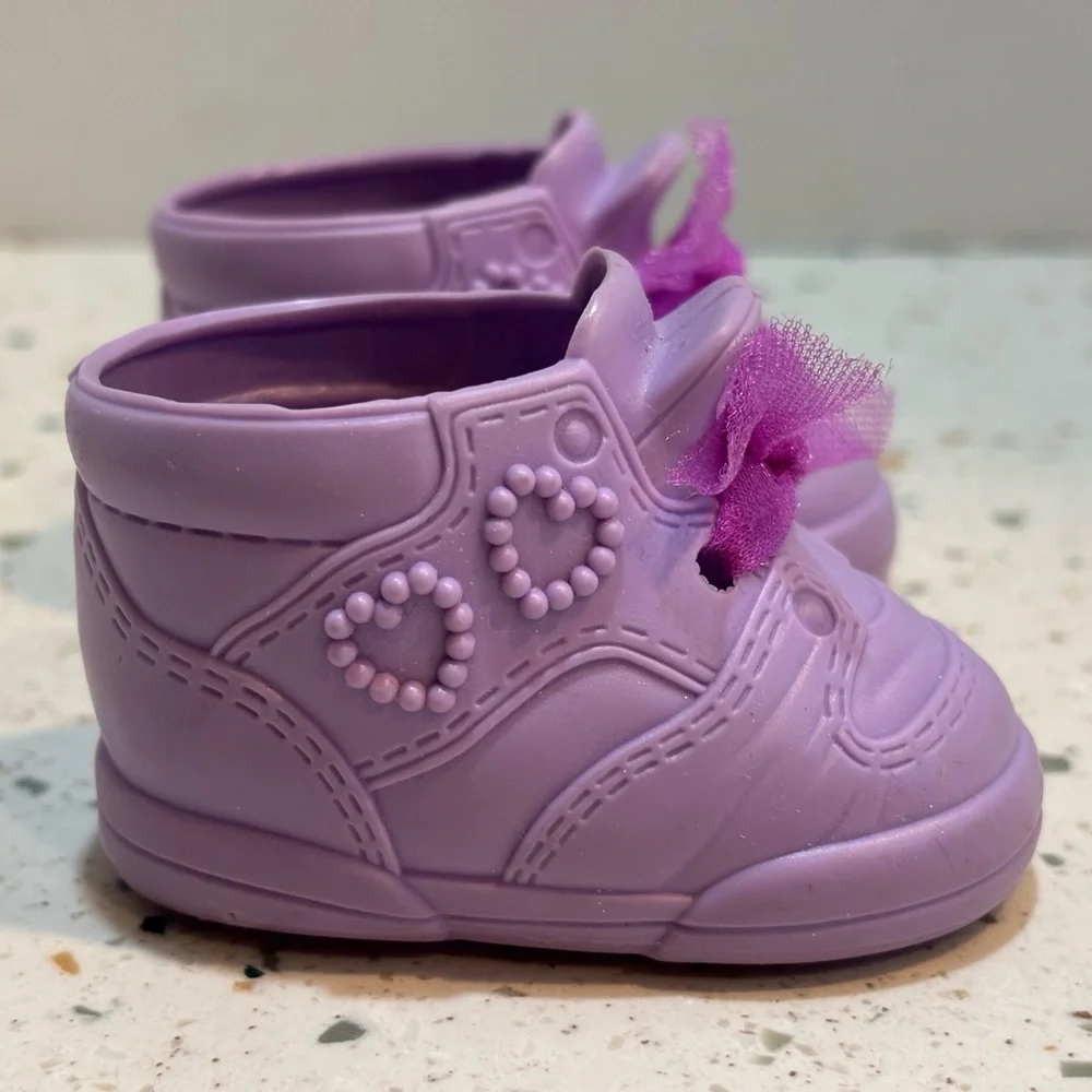 90s Vintage Galoob Baby Face Doll Shoes‎ Purple with Hearts
